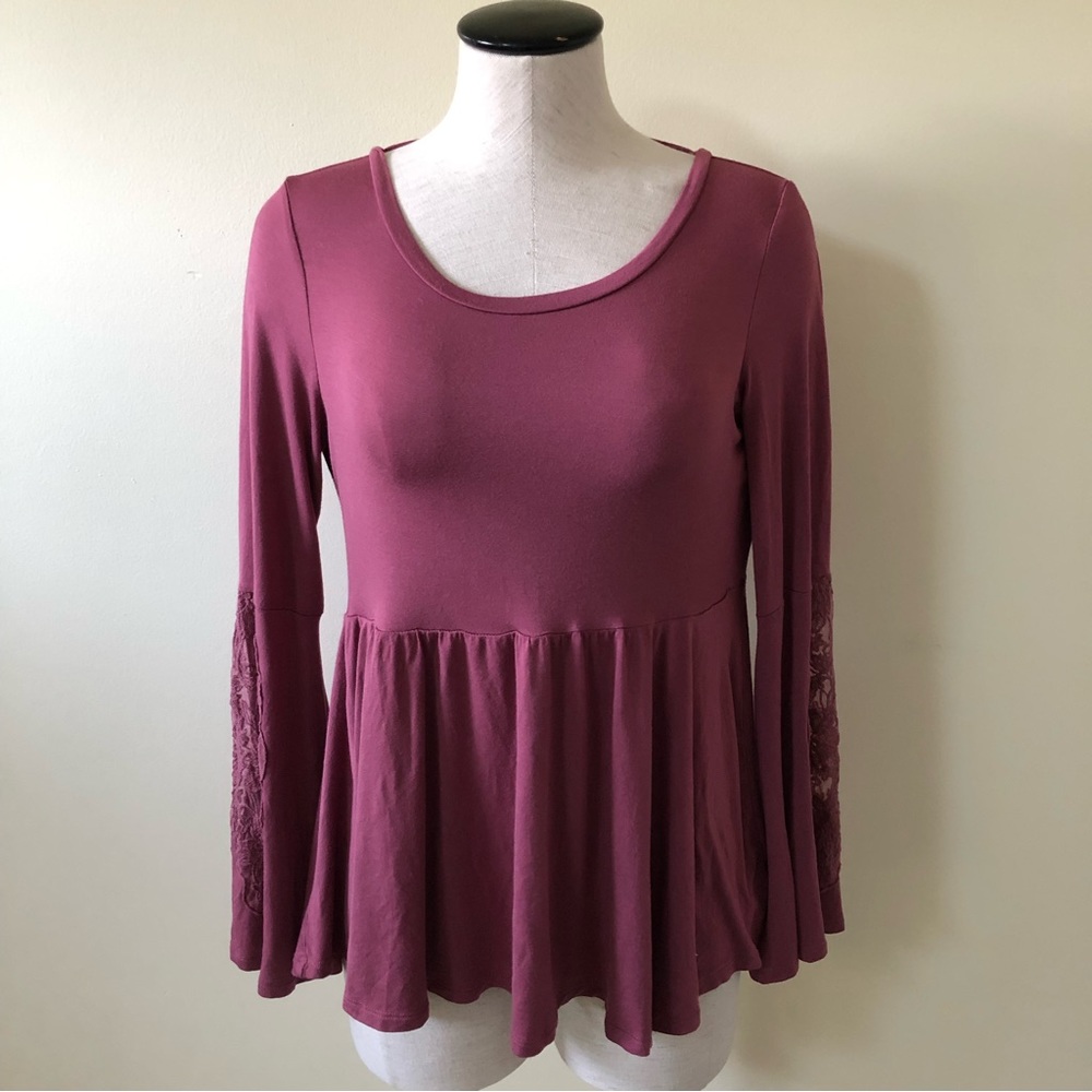 American Eagle soft & sexy dark pink baby doll bell sleeve open back top Small